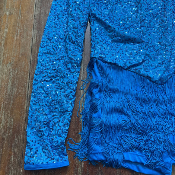 Weissman Girls Blue Sequin Fringe Dance Costume Adult Small - Picture 3 of 7